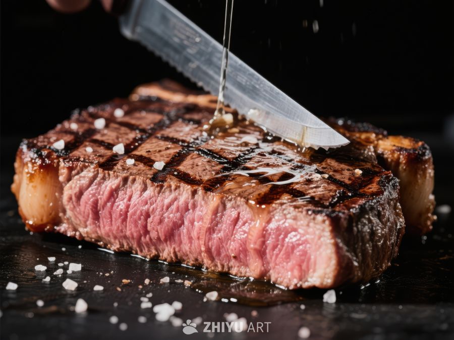 刀切多汁烤牛肉，撒盐点缀 168