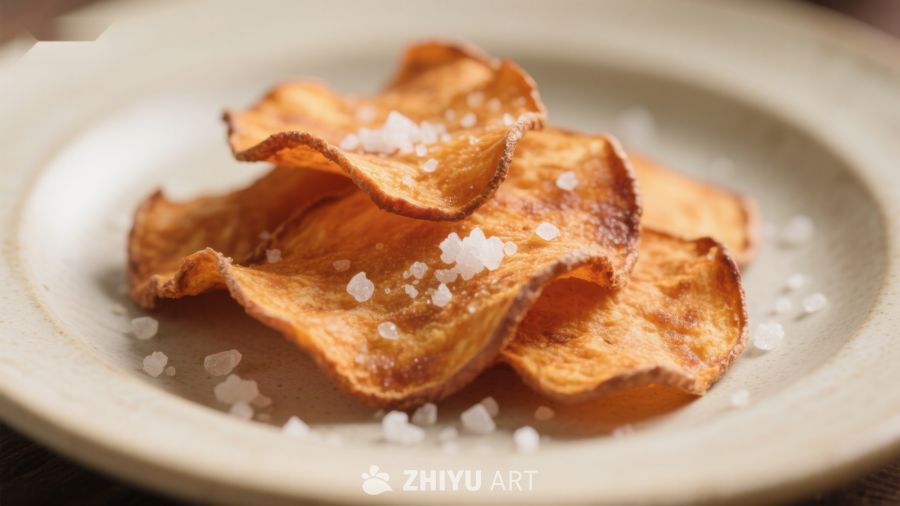 脆烤薯片撒盐特写