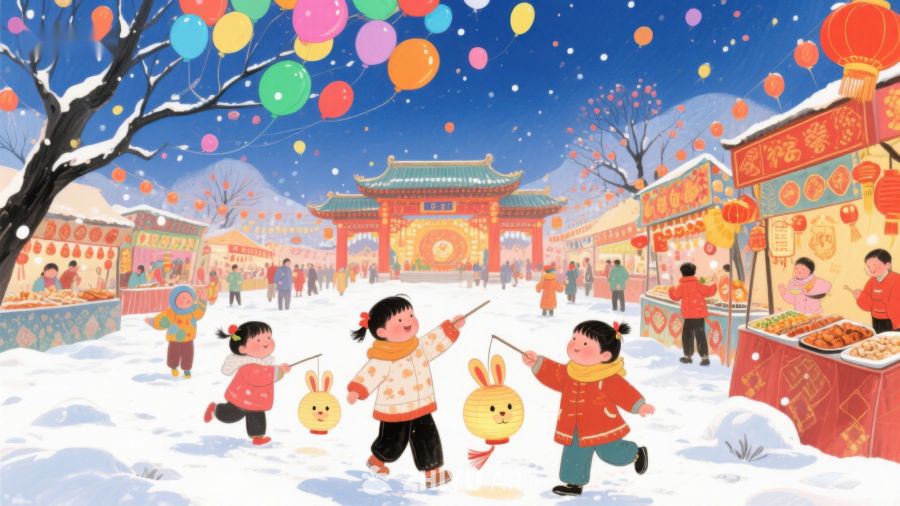 冬日雪景中的春节庆典 175
