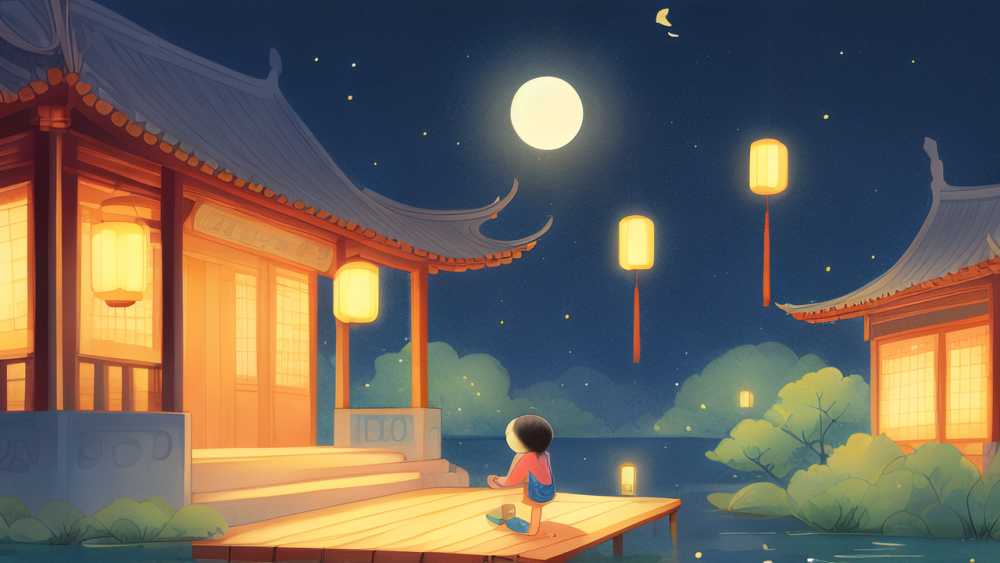 唯美小暑夜晚原创插画海报素材