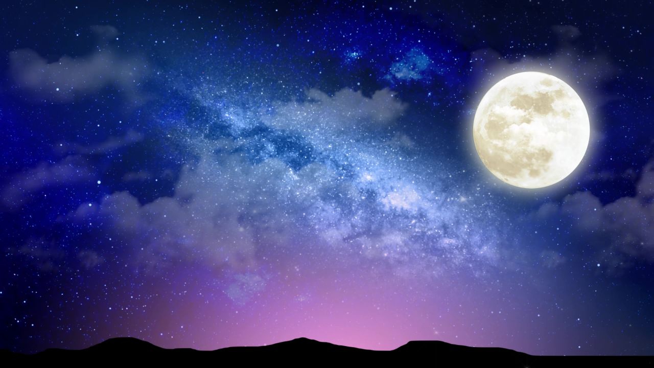 唯美大海上升月亮白月光蓝色夜空圆月明月大屏幕舞台LED视频  112