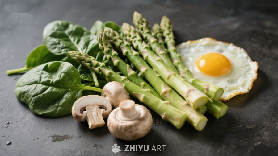 新鲜蔬菜与煎蛋组合