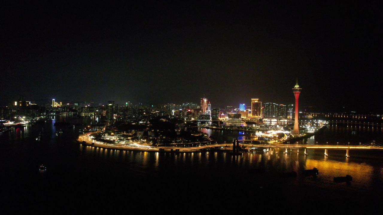 澳门城市夜景灯光航拍 