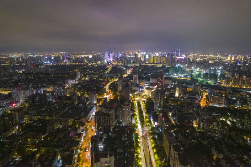 航拍浙江杭州城市夜景