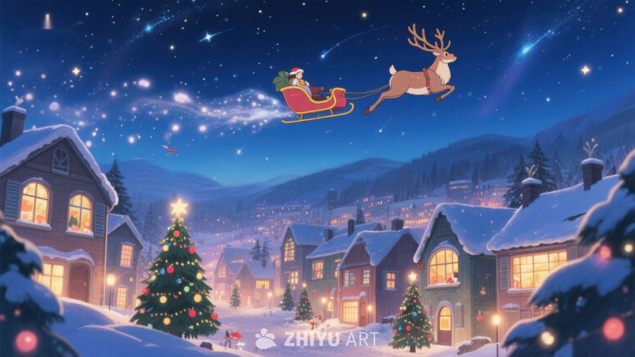 圣诞夜空中飞驰的雪橇 179