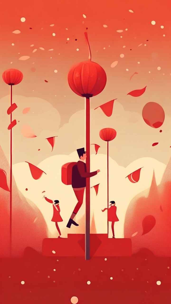 过年春节踩高跷简约插画 31
