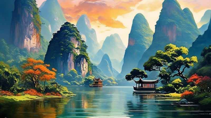 插画风格 桂林山水 39