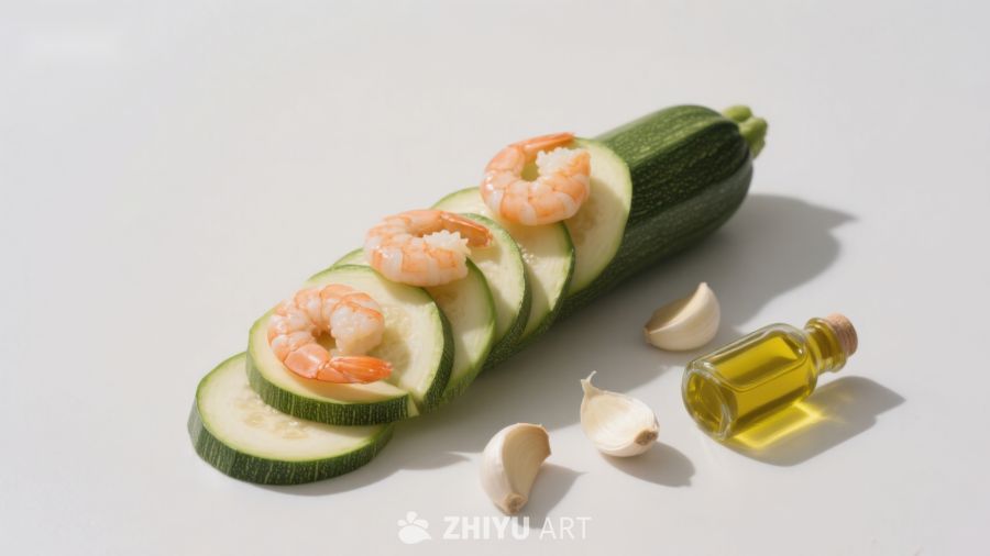 虾仁黄瓜片配橄榄油