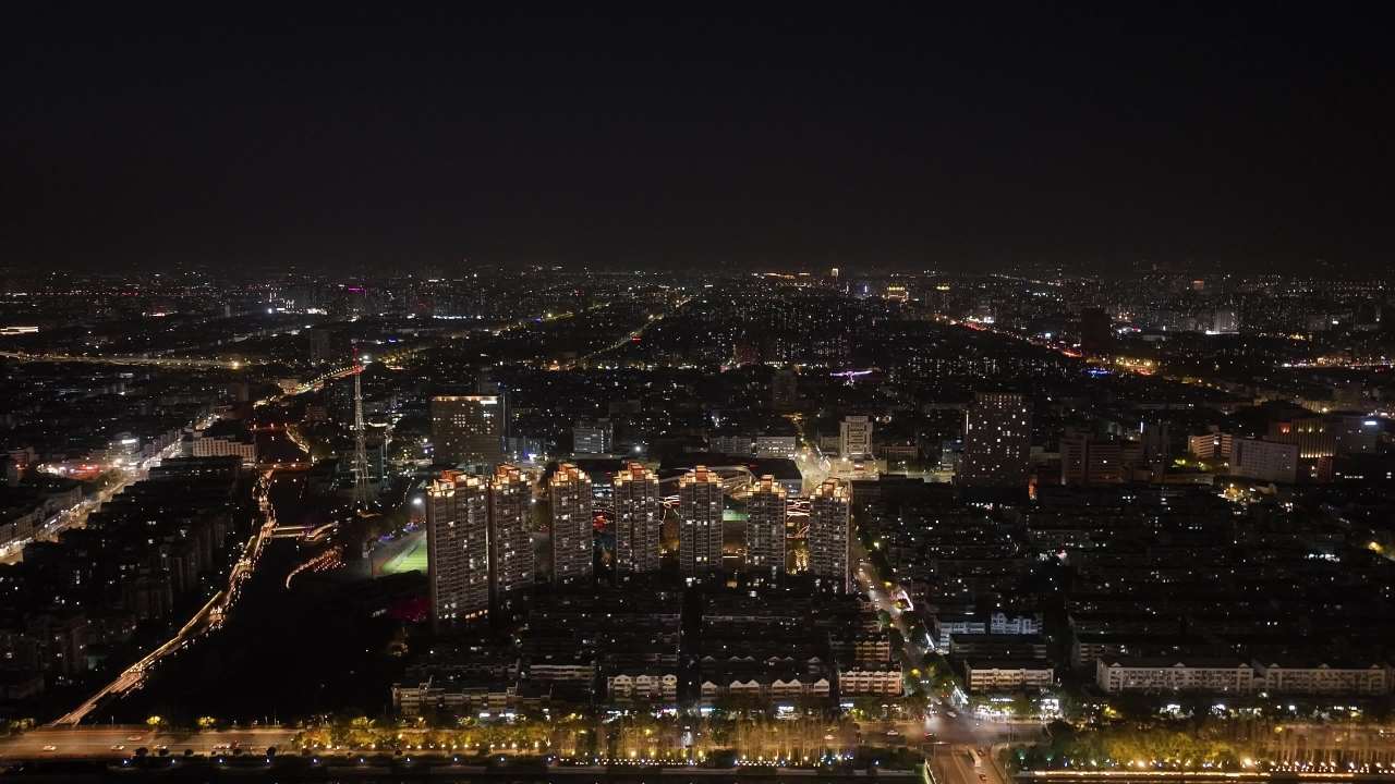 4K航拍昆山城市夜景璀璨灯光风光建筑 5