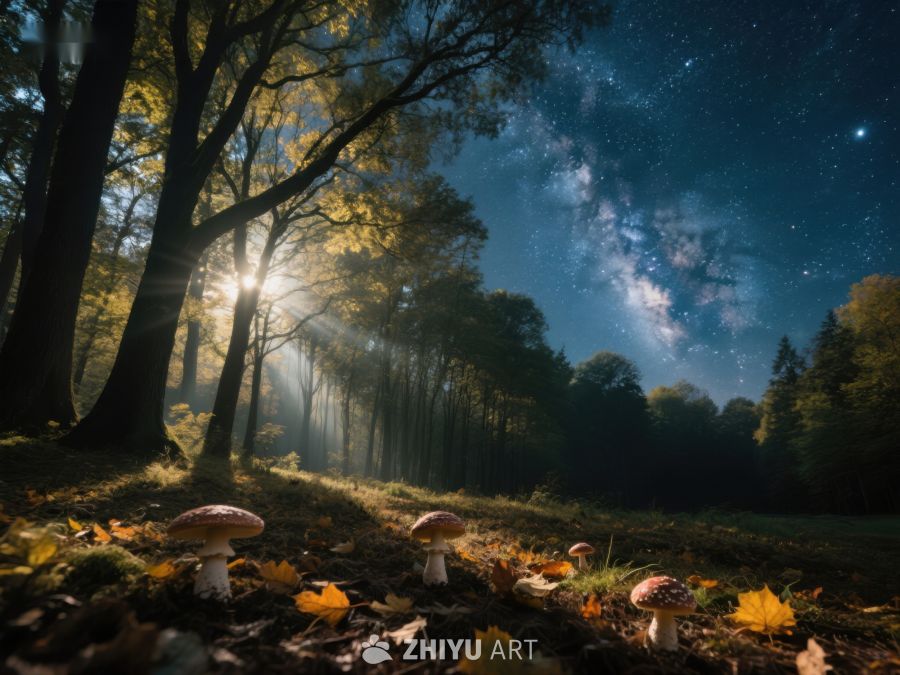 森林夜景：蘑菇与星空 58