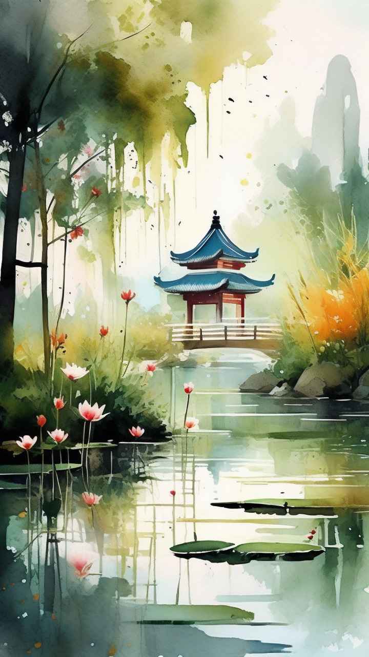 国风水墨山水画简约风格插画 70