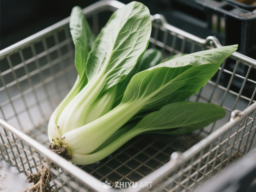 新鲜青菜置于金属篮中 275