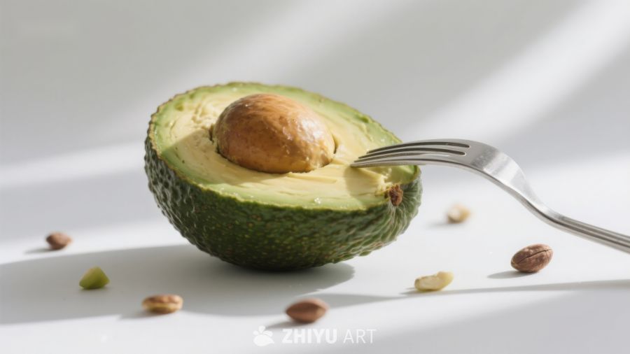 叉子插入半个牛油果