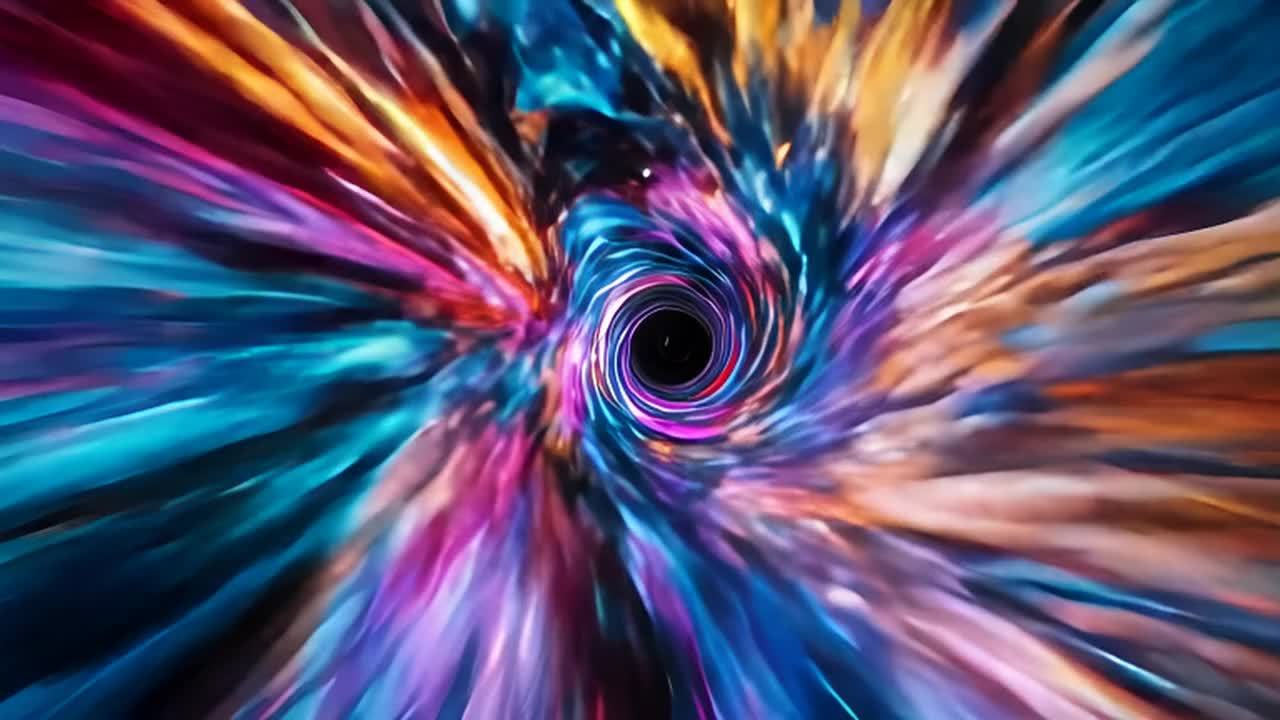 色彩斑斓的光线以漩涡状向中心收缩，形成一个隧道般的