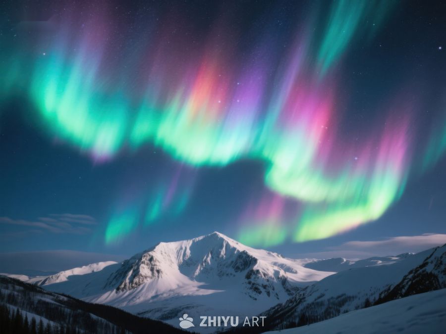 极光映照雪山夜景 47