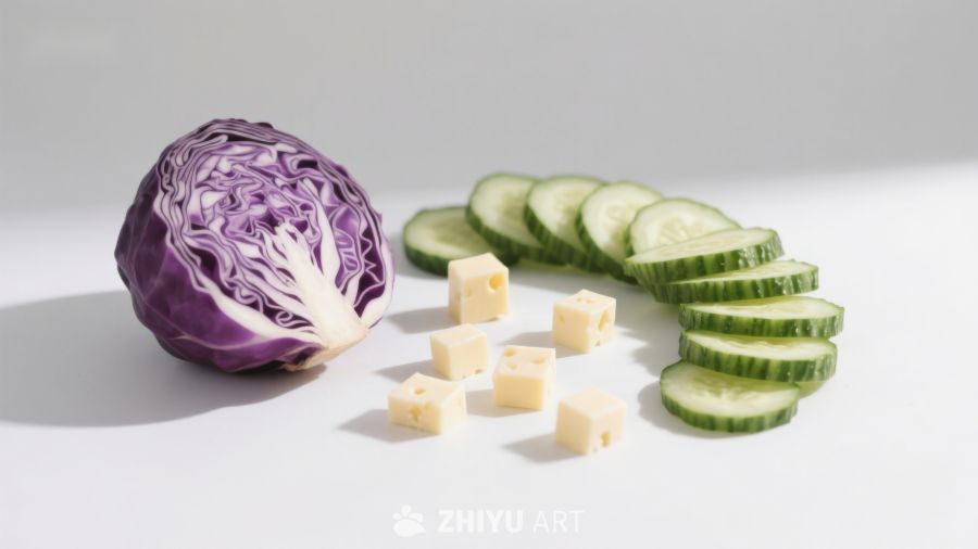 紫甘蓝黄瓜奶酪切片摆盘
