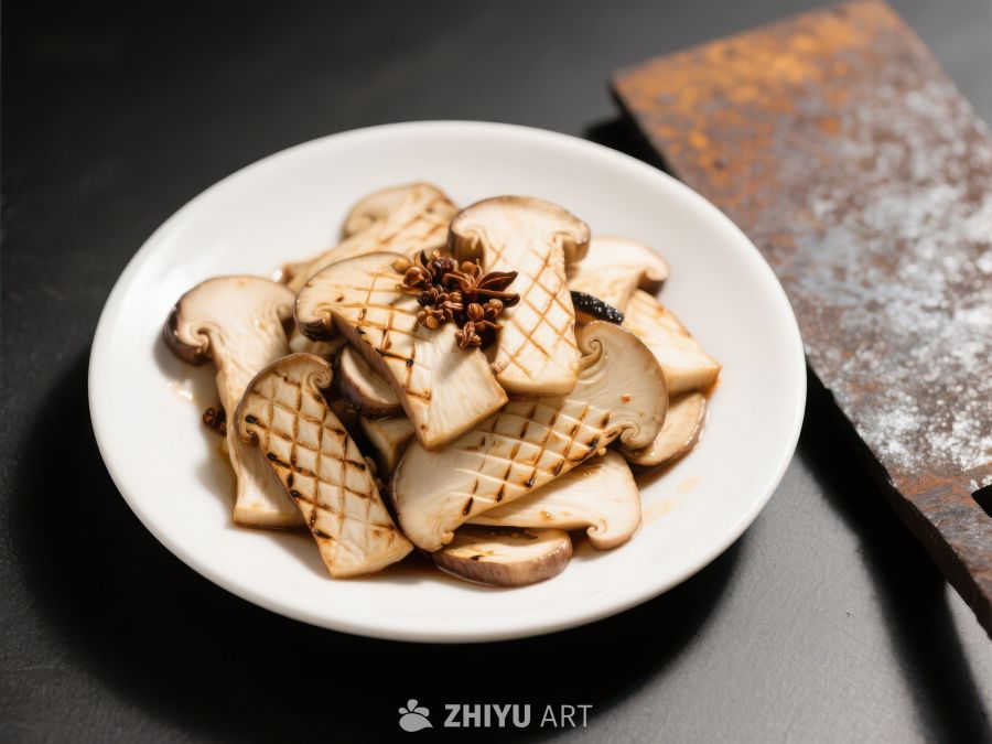 切片蘑菇与香料的精致摆盘 1161