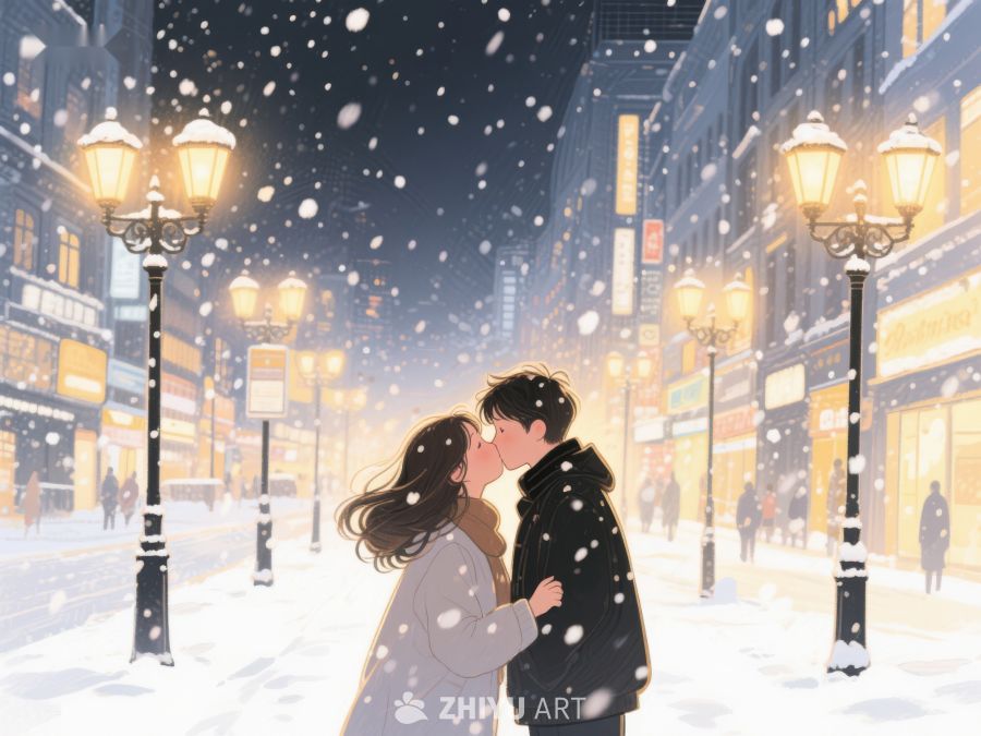 雪夜街头的浪漫一吻 973