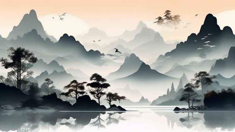 国风水彩画山水风景插画 21