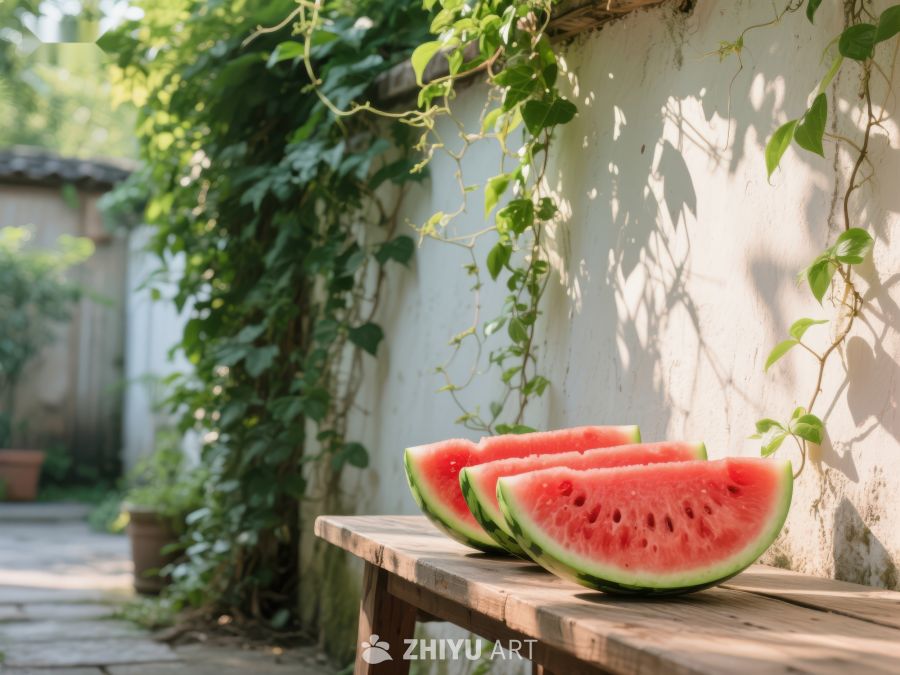 夏日庭院中的西瓜切片 634