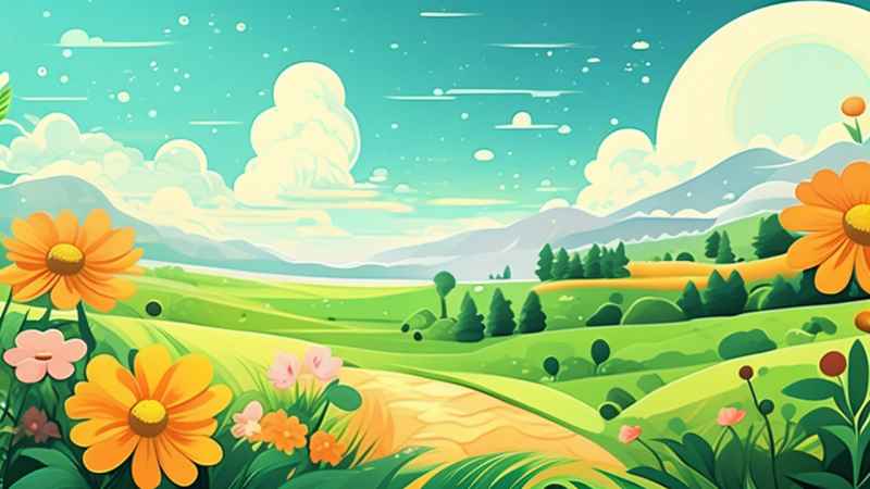 一幅乡村鲜花插画形式柔和圆润背景明亮 28
