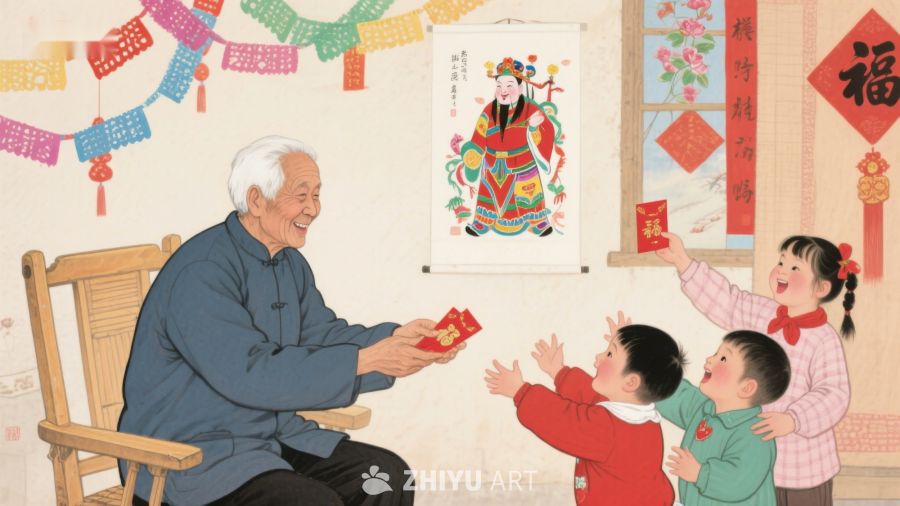 老人给孩子们发红包 619