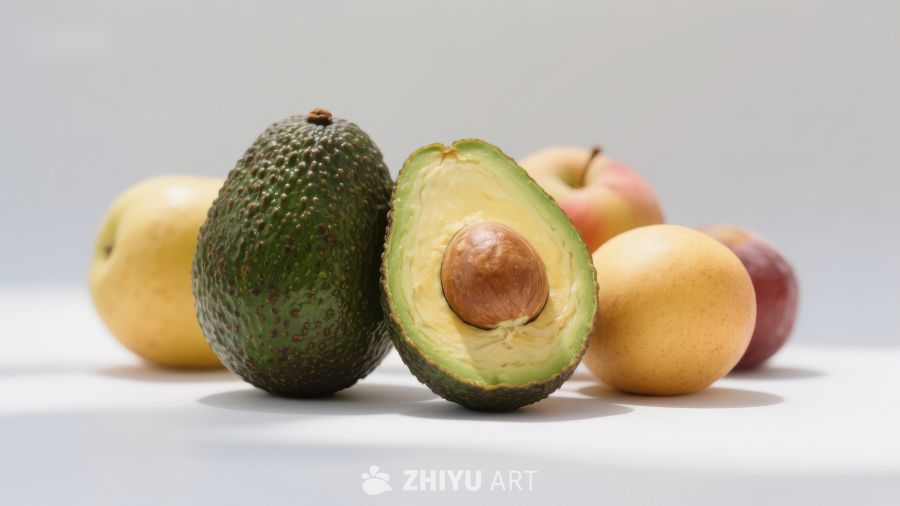 新鲜水果组合：鳄梨与苹果