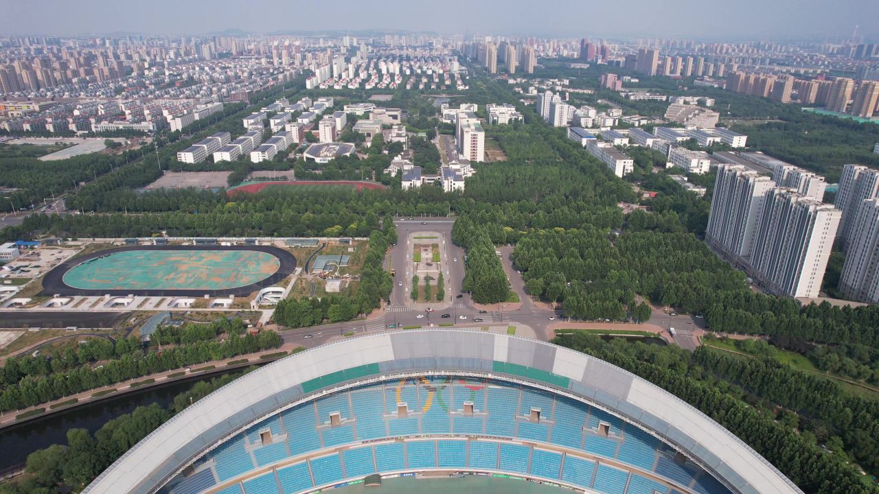 山东淄博城市风光航拍 