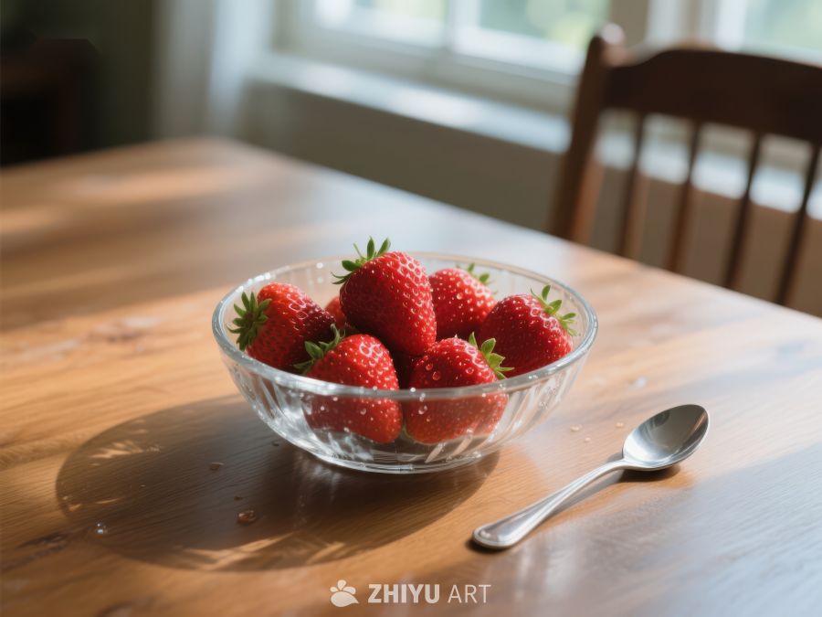 木桌上的草莓碗 261
