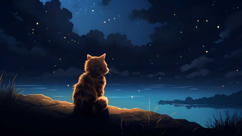 夜色下猫猫插画