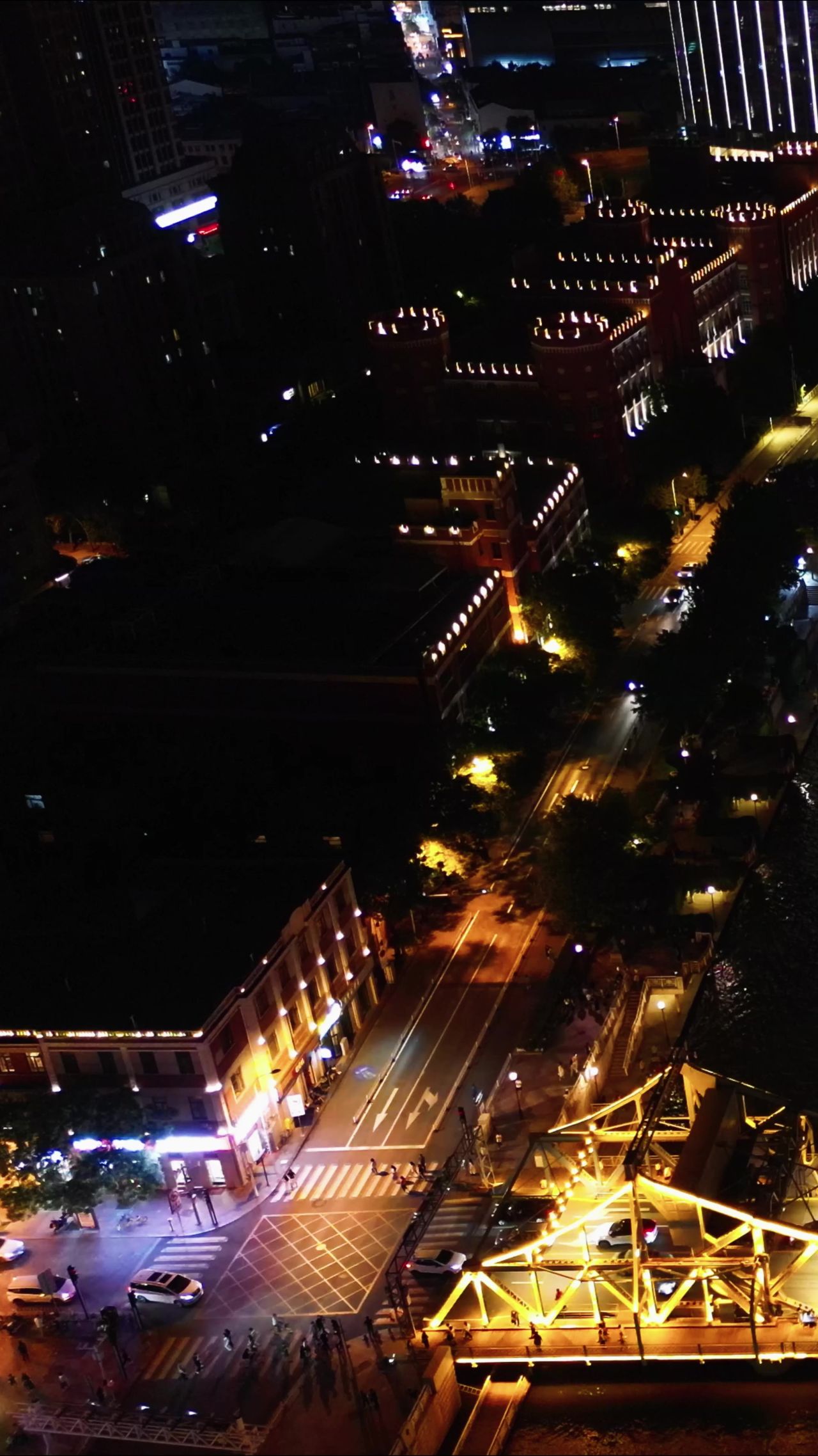 天津海河两岸夜景灯光竖屏航拍 