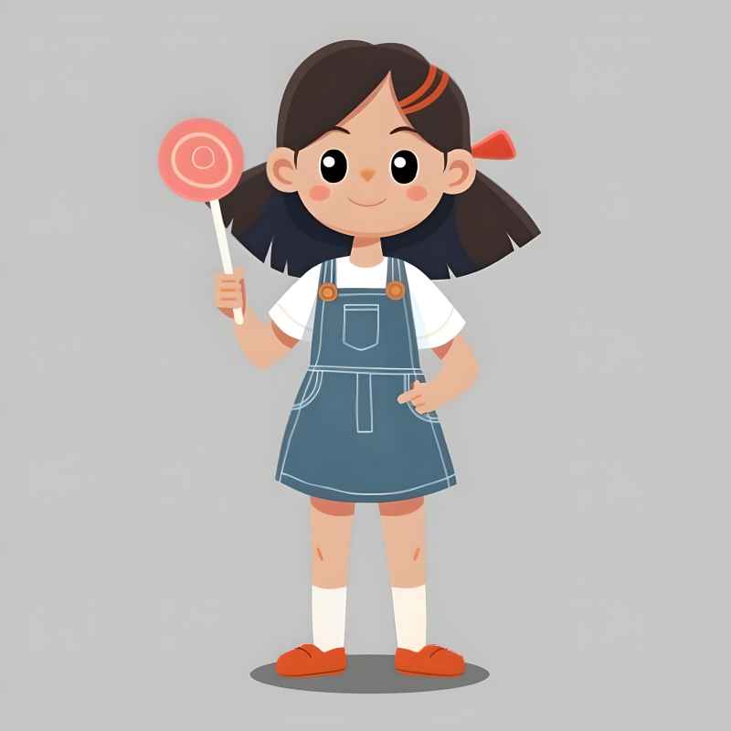 一个可爱的小女孩穿着工作服，拿着一个棒棒糖 2