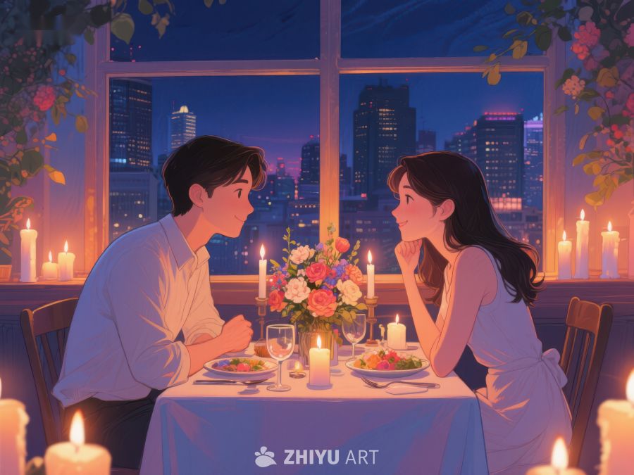 情侣在烛光晚餐中交谈 586