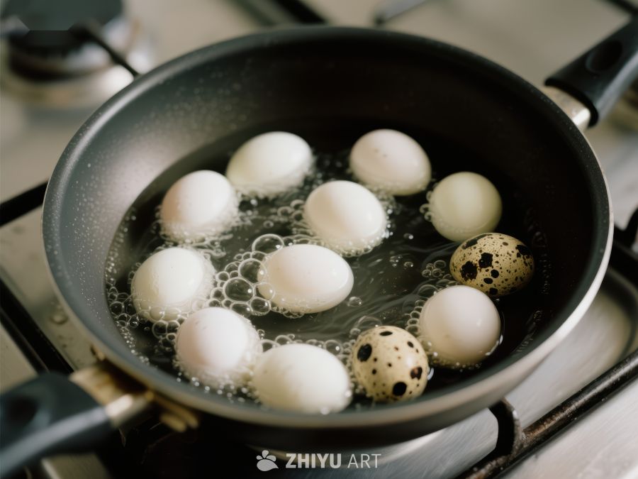 锅中煮鸡蛋和鹌鹑蛋 110