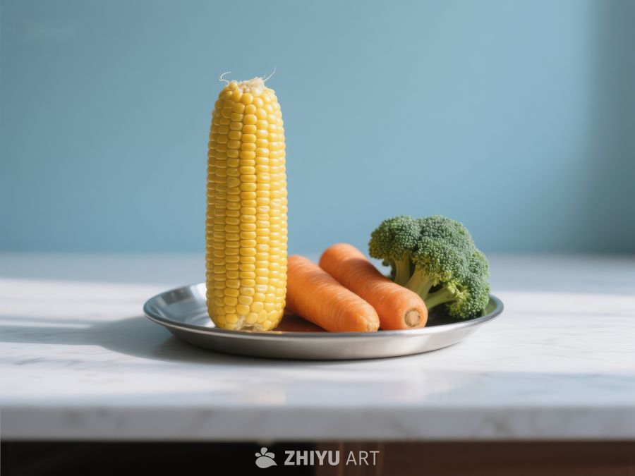 盘中新鲜玉米胡萝卜与西兰花 275