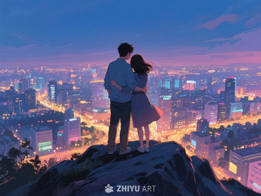 情侣夜瞰城市灯火 573