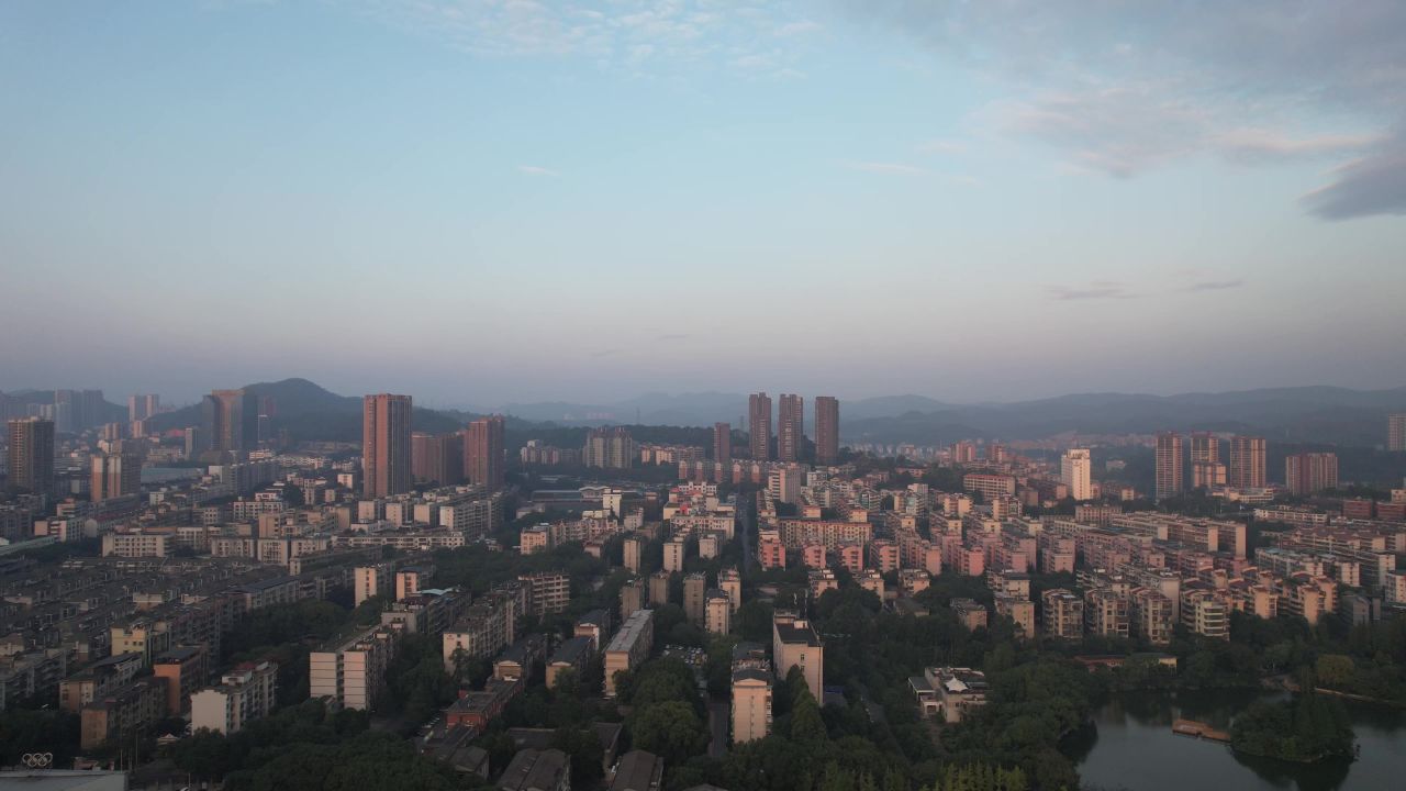 湖南郴州清晨日出航拍