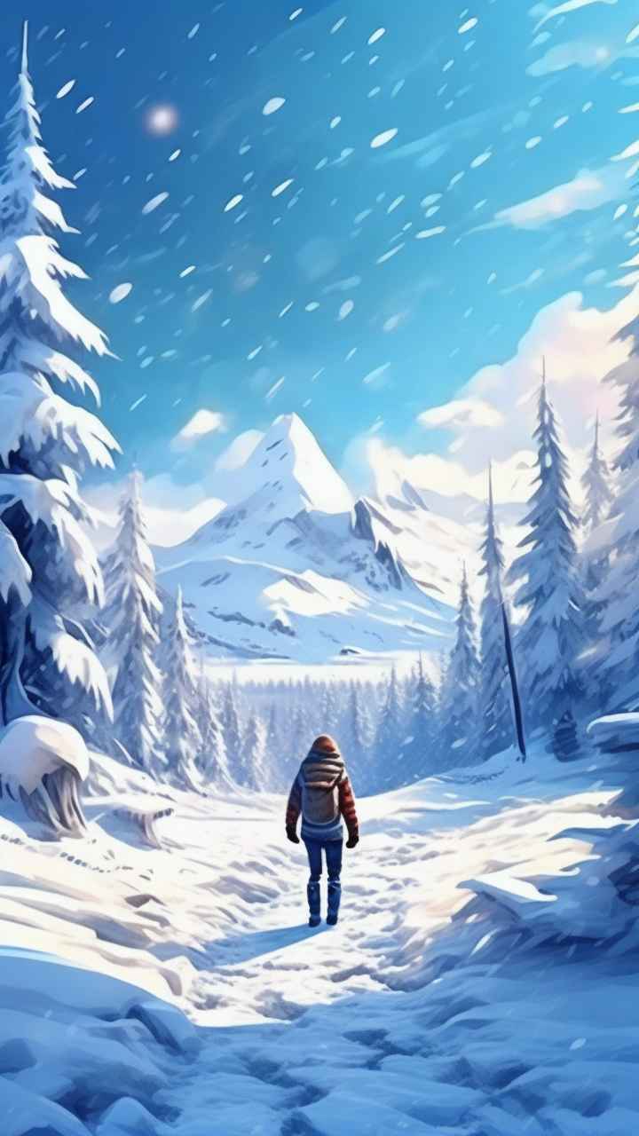 冬季背景图插画雪山雪景 97