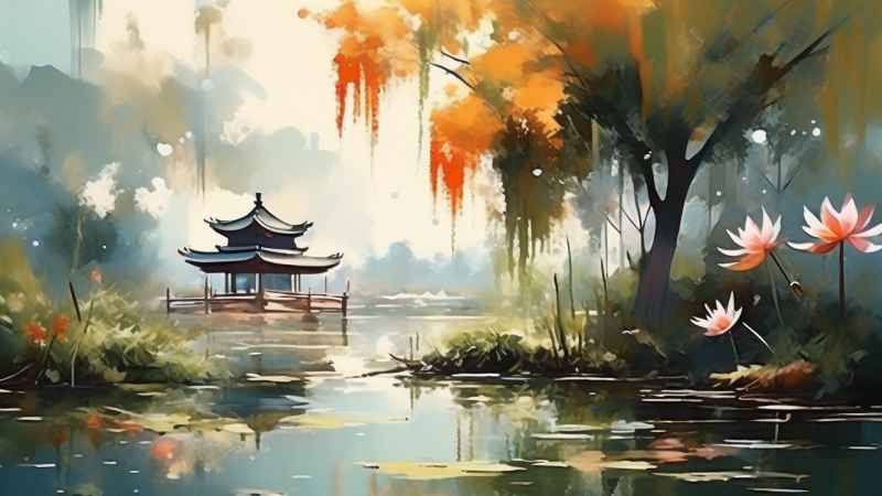 国风水墨山水画简约风格插画 15