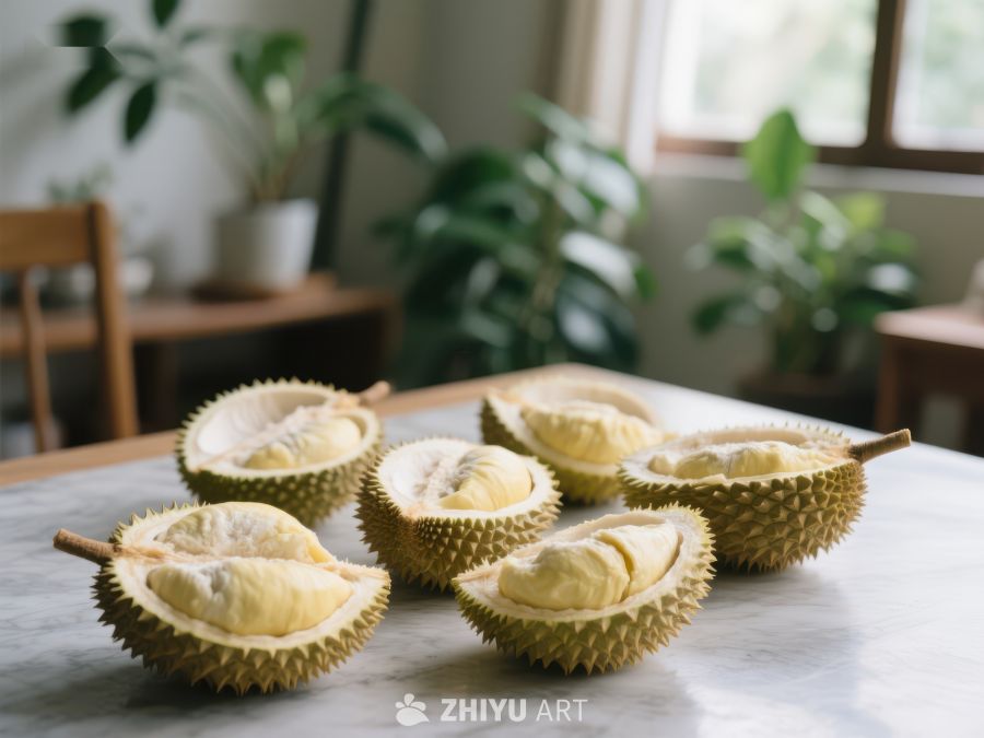 新鲜榴莲切开摆放桌面 627