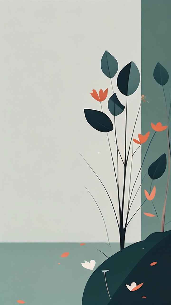 极简主义元素花朵和树枝插画