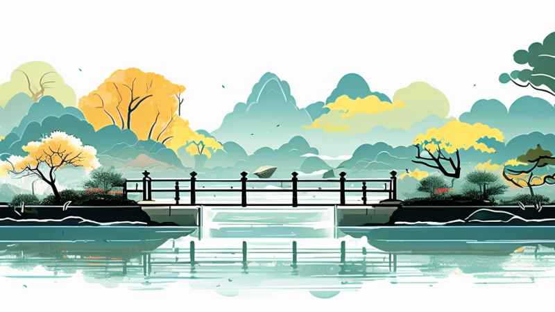 中国画园林植物水亭子插画 8