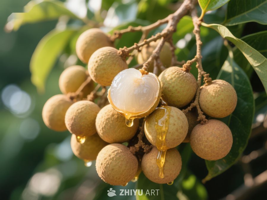 新鲜龙眼挂枝头，甜蜜汁液滴落 717