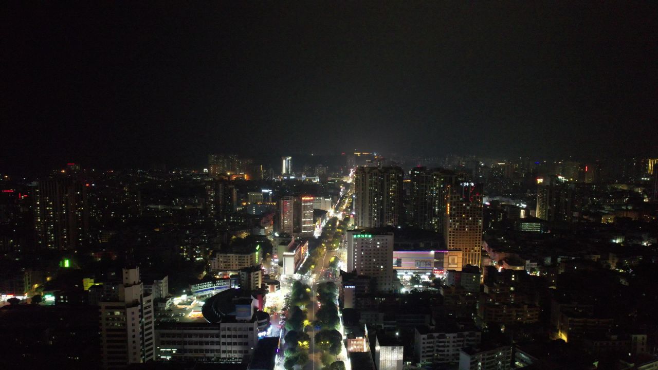 广西钦州城市夜景灯光交通航拍