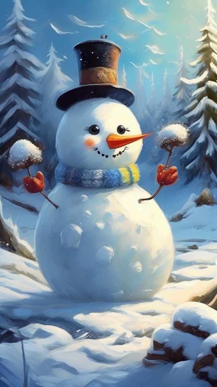 冬季插画雪人堆 17
