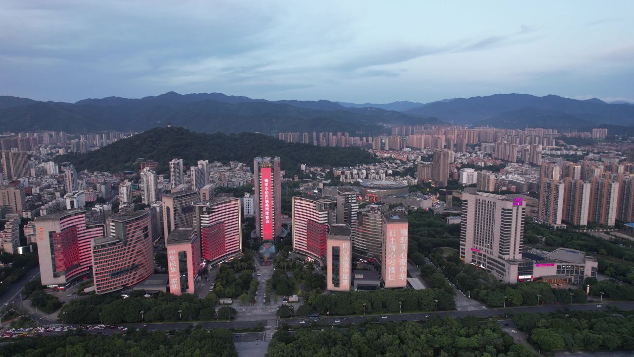 福建龙岩城市夜景灯光航拍
