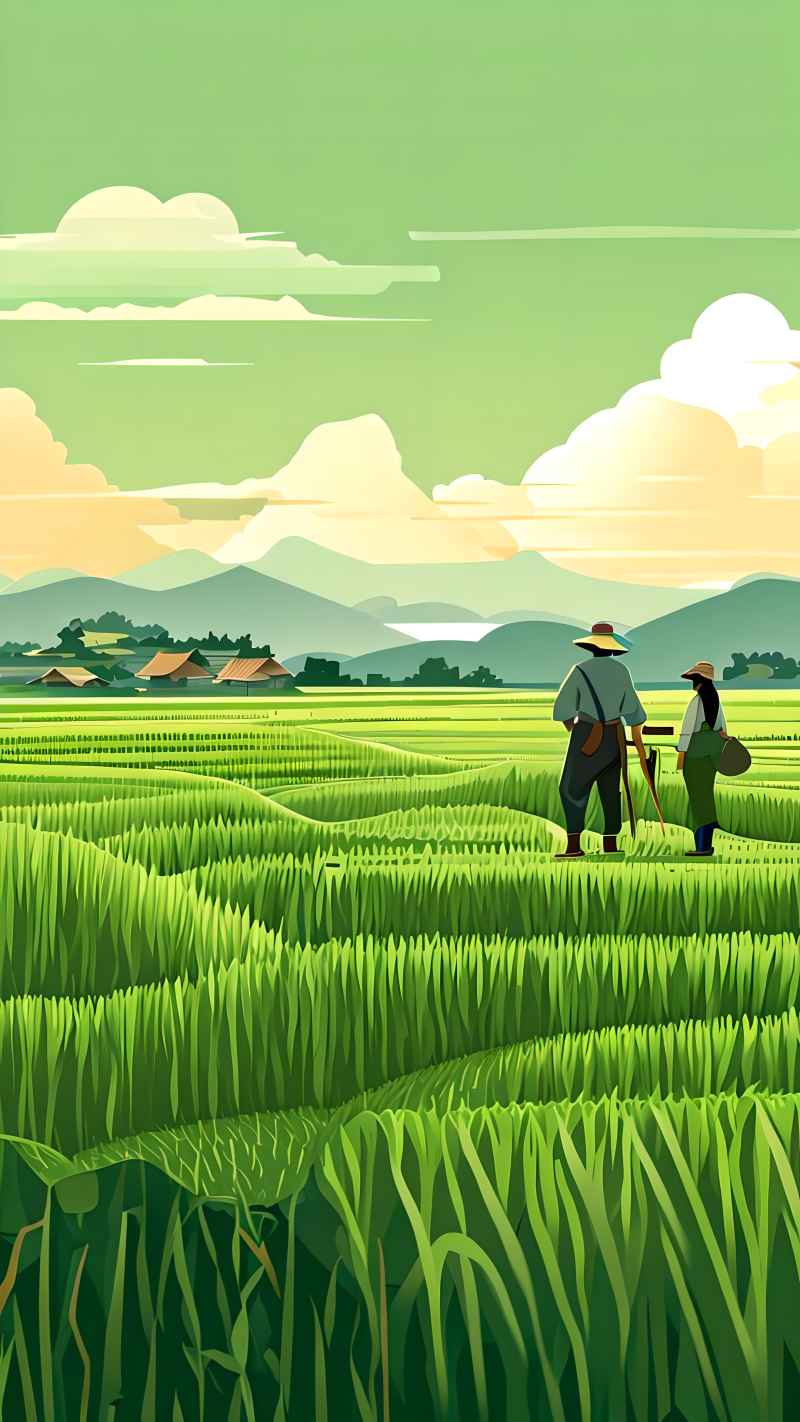 稻田和农作物中的农民绿色范例风格插画 38
