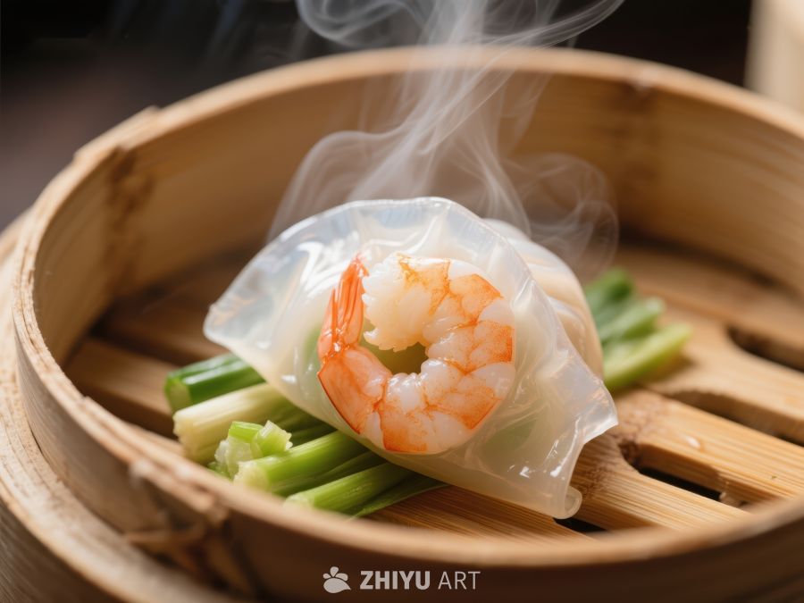 蒸笼中的鲜虾春卷 865