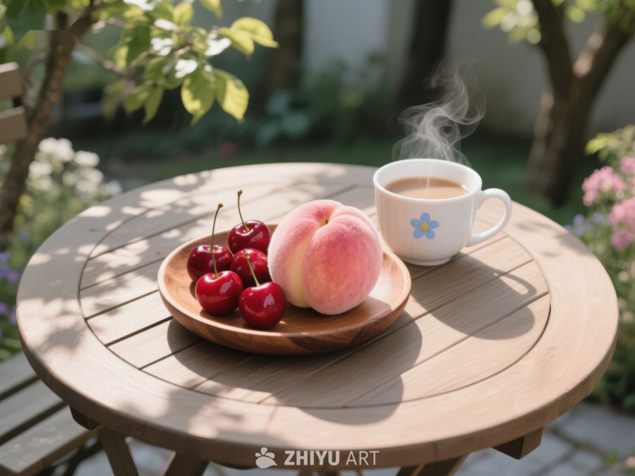 户外桌上的热饮与水果 284
