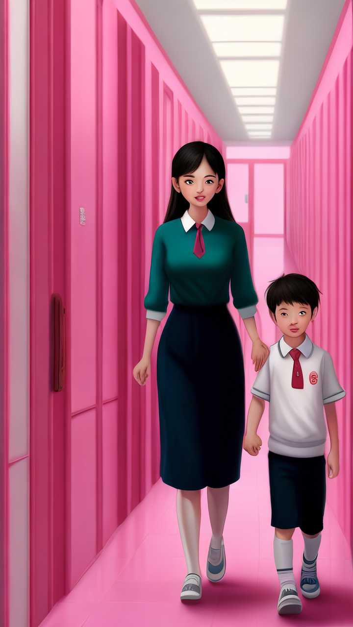 走廊孩子和母亲